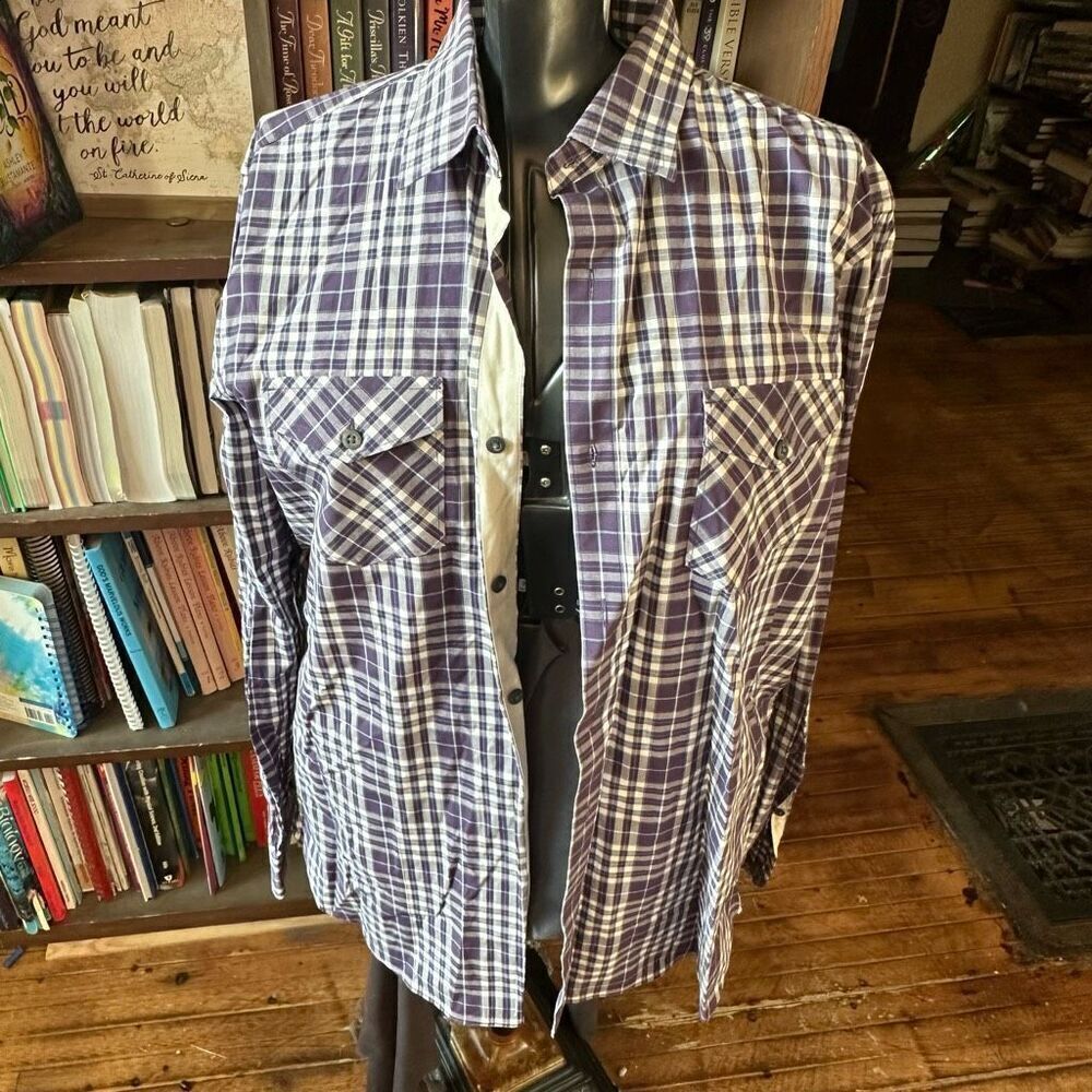 Banana Republic purple plaid tartan L button down shirt